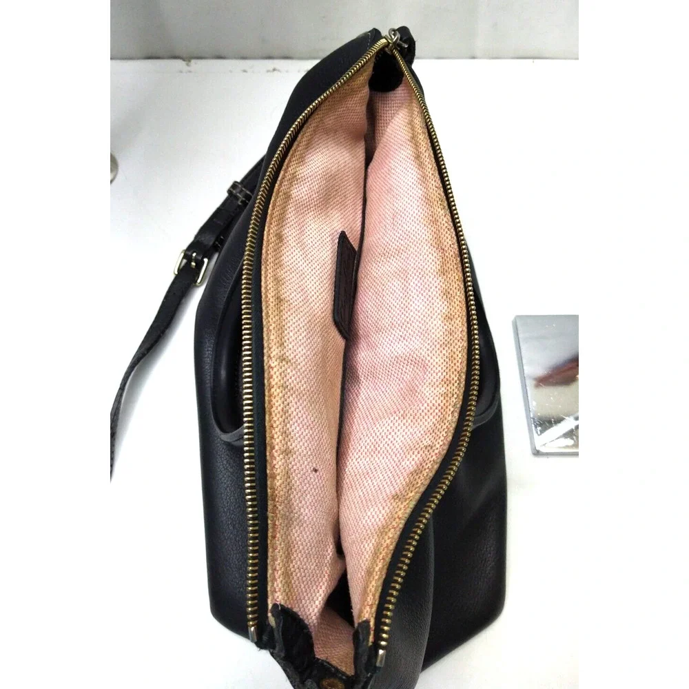 Dooney & Bourke Black Pebbled Leather Double Handles Zipper Satchel Bag